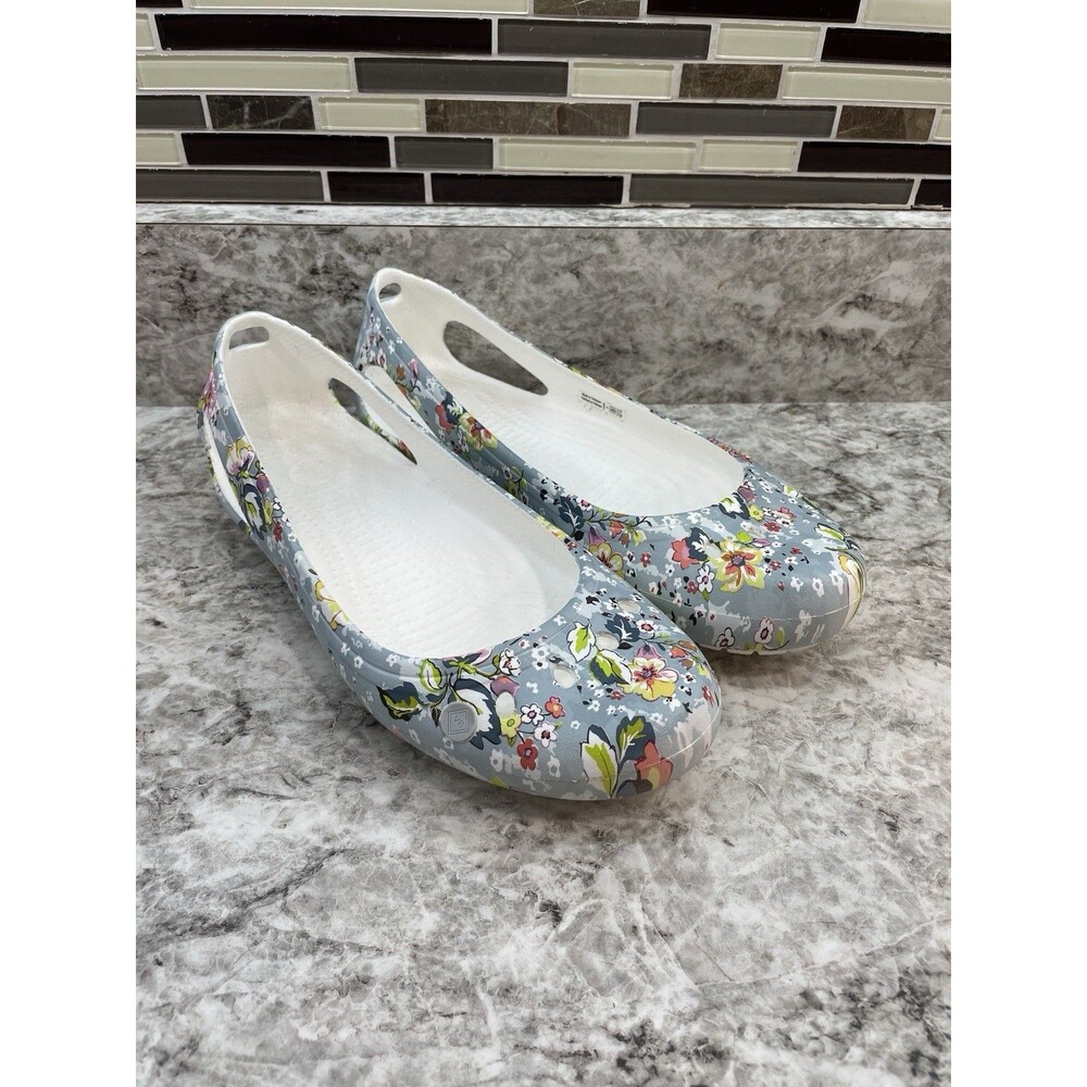 Vera Bradley X Crocs Kadee Flat Ballet Slip On Shoes Women's Sz 9 White Floral